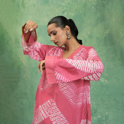 COTTON SILK PINK SHIBORI DHOTI TUNIC (SET OF 2)