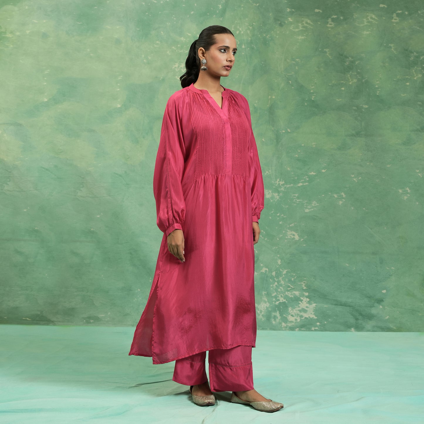 FUSCHIA SILK PINTUC TUNIC (SET OF 2)