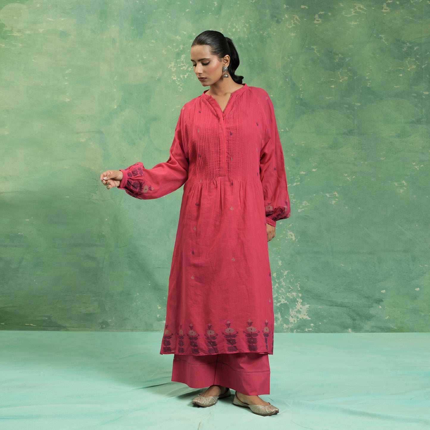 ORGANIC COTTON FUSCHIA JAMDANI TUNIC SET (SET OF 2)