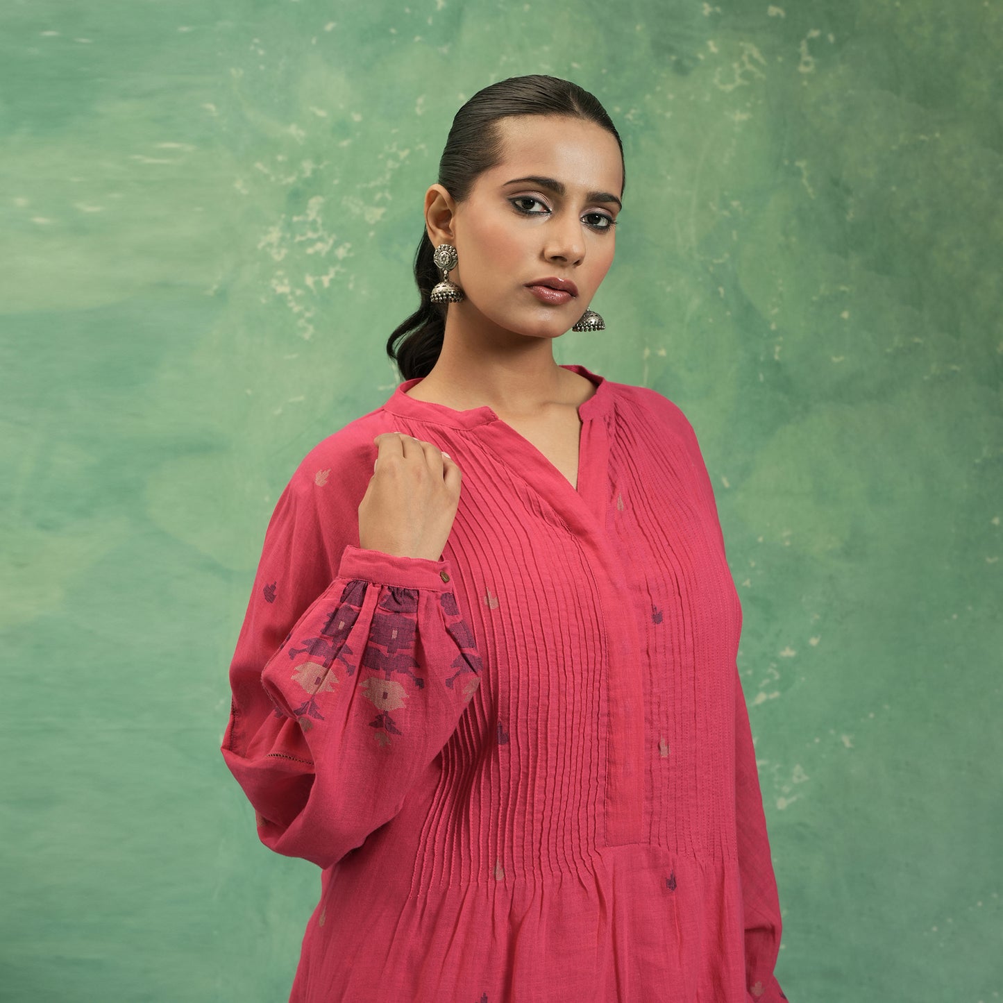 ORGANIC COTTON FUSCHIA JAMDANI TUNIC SET (SET OF 2)