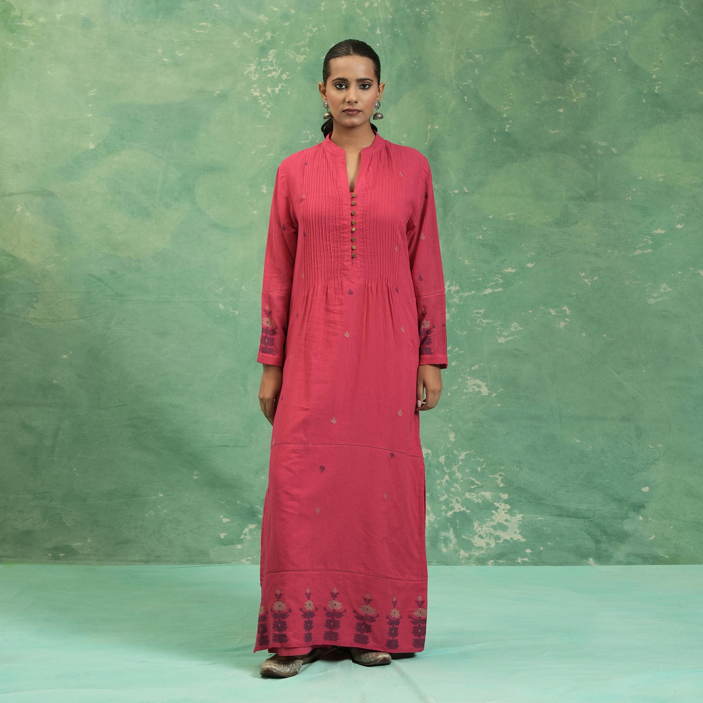 ORGANIC COTTON  FUSCHIA JAMDANI KAFTAN (SET OF 2)
