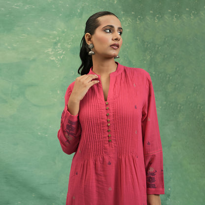 ORGANIC COTTON  FUSCHIA JAMDANI KAFTAN (SET OF 2)