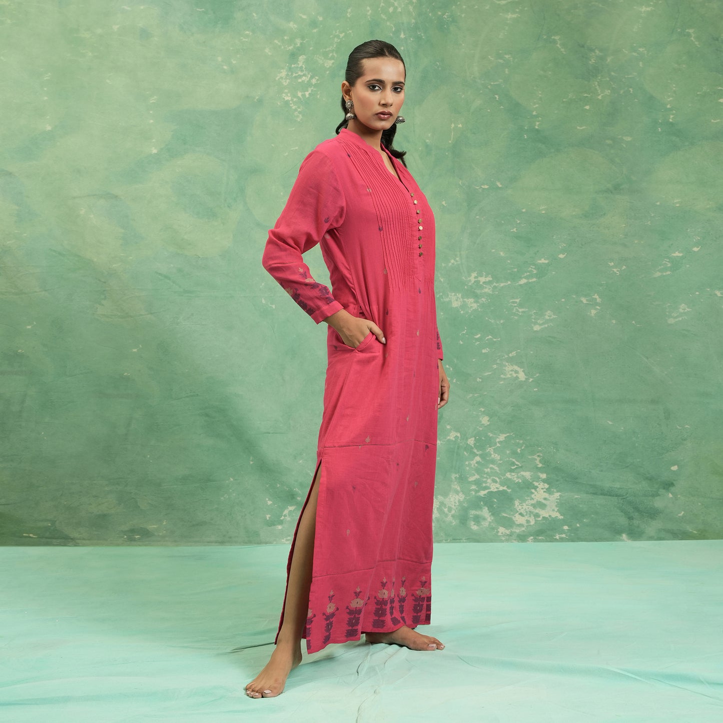 ORGANIC COTTON  FUSCHIA JAMDANI KAFTAN (SET OF 2)