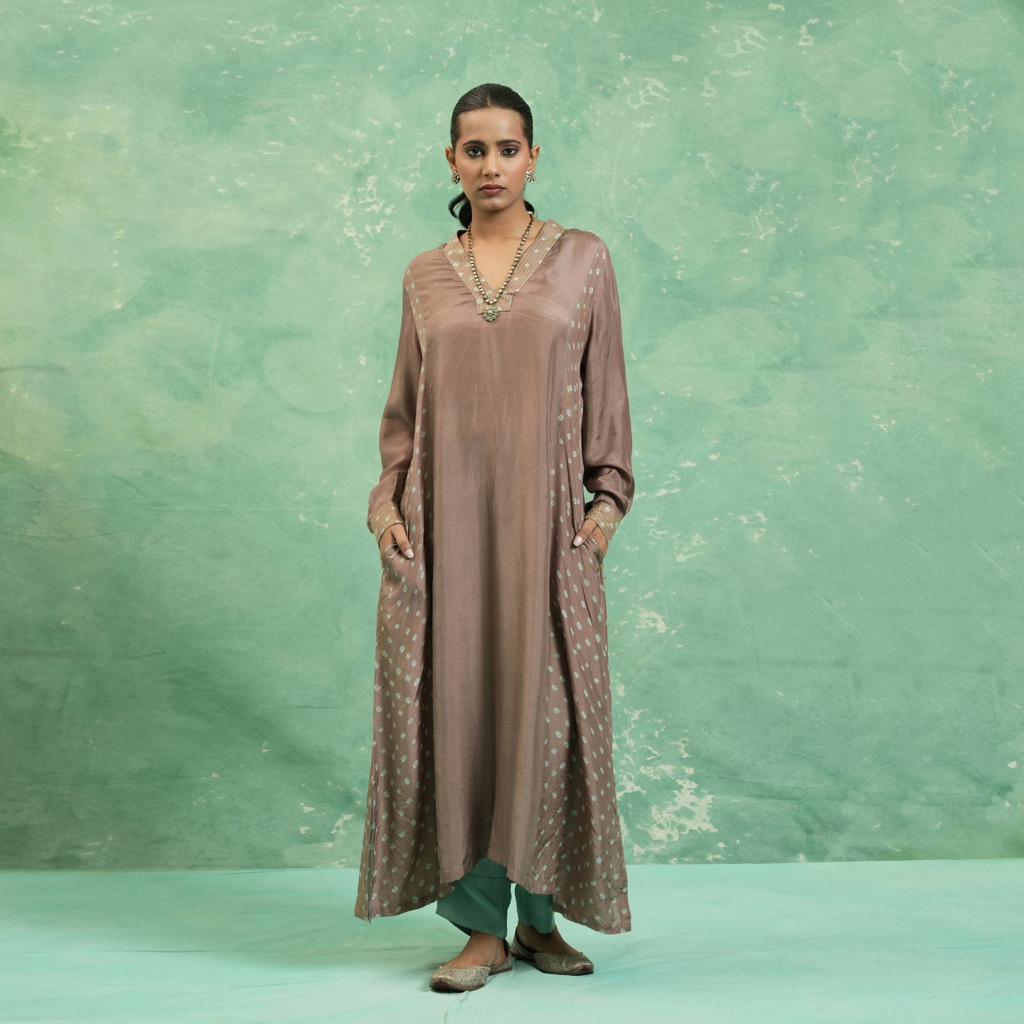 SILK TAUPE BANDHINI TUNIC (SET OF 2)