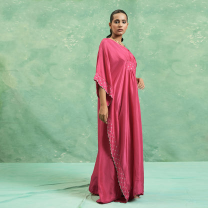 SILK FUSCHIA BANDHINI KAFTAN