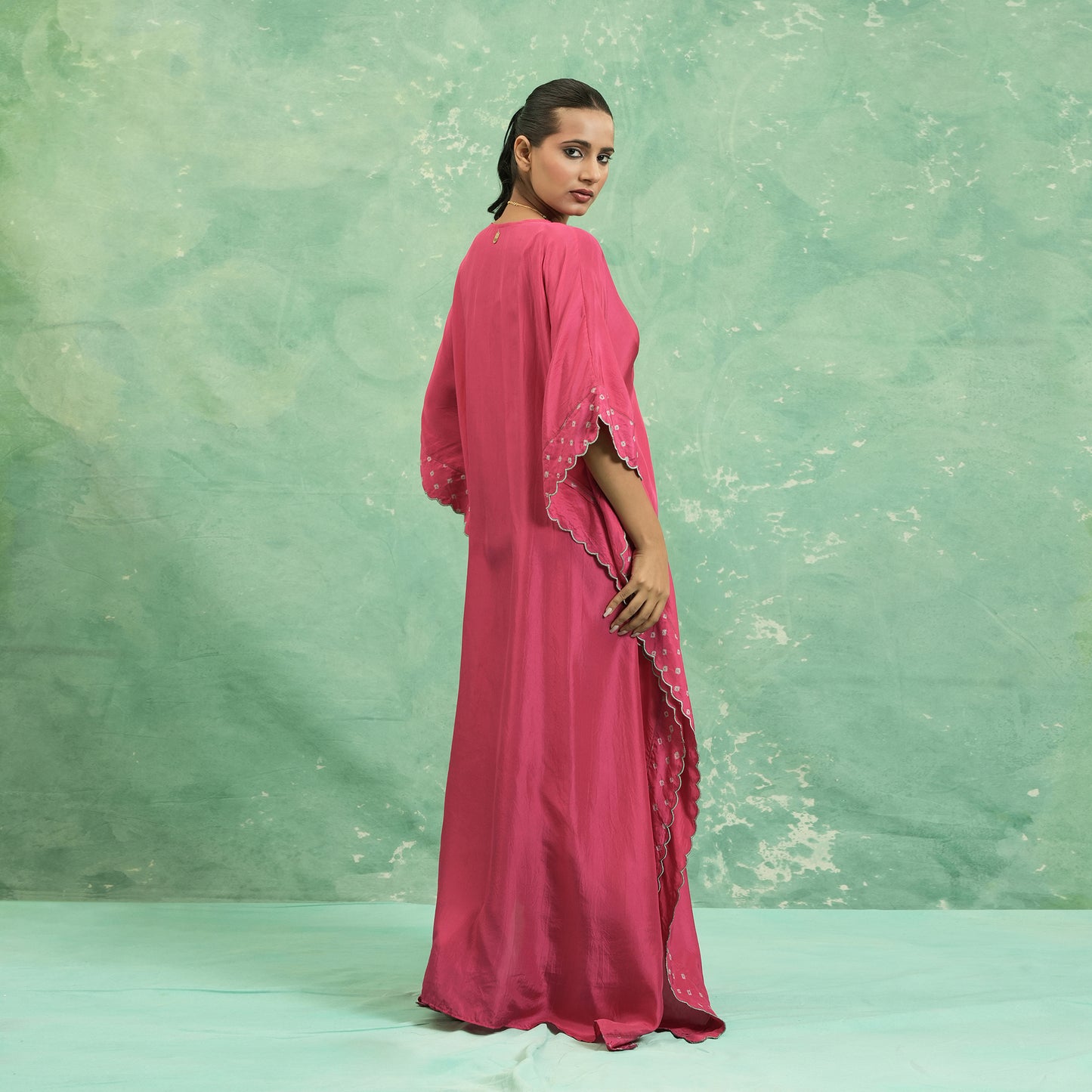 SILK FUSCHIA BANDHINI KAFTAN