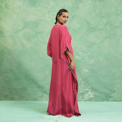 SILK FUSCHIA BANDHINI KAFTAN
