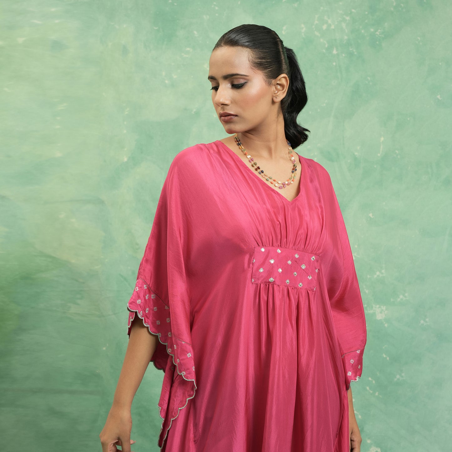 SILK FUSCHIA BANDHINI KAFTAN
