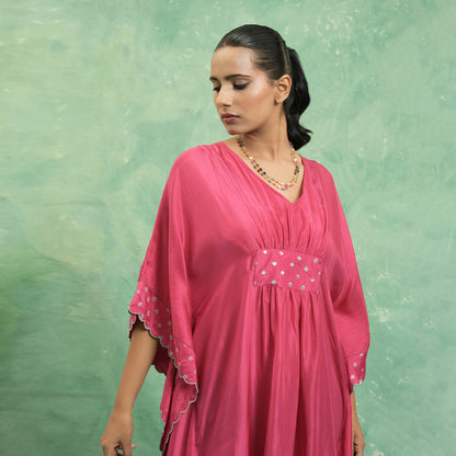 SILK FUSCHIA BANDHINI KAFTAN