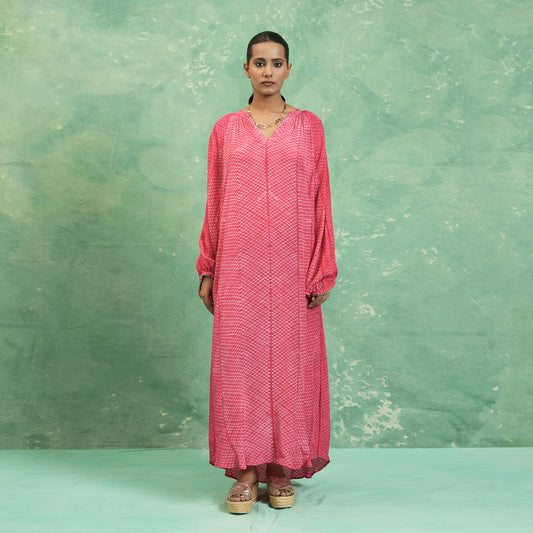 COTTON SILK FUSCHIA SHIBORI DIAMOND DRESS