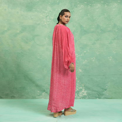 COTTON SILK FUSCHIA SHIBORI DIAMOND DRESS