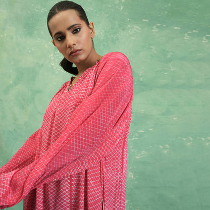 COTTON SILK FUSCHIA SHIBORI DIAMOND DRESS