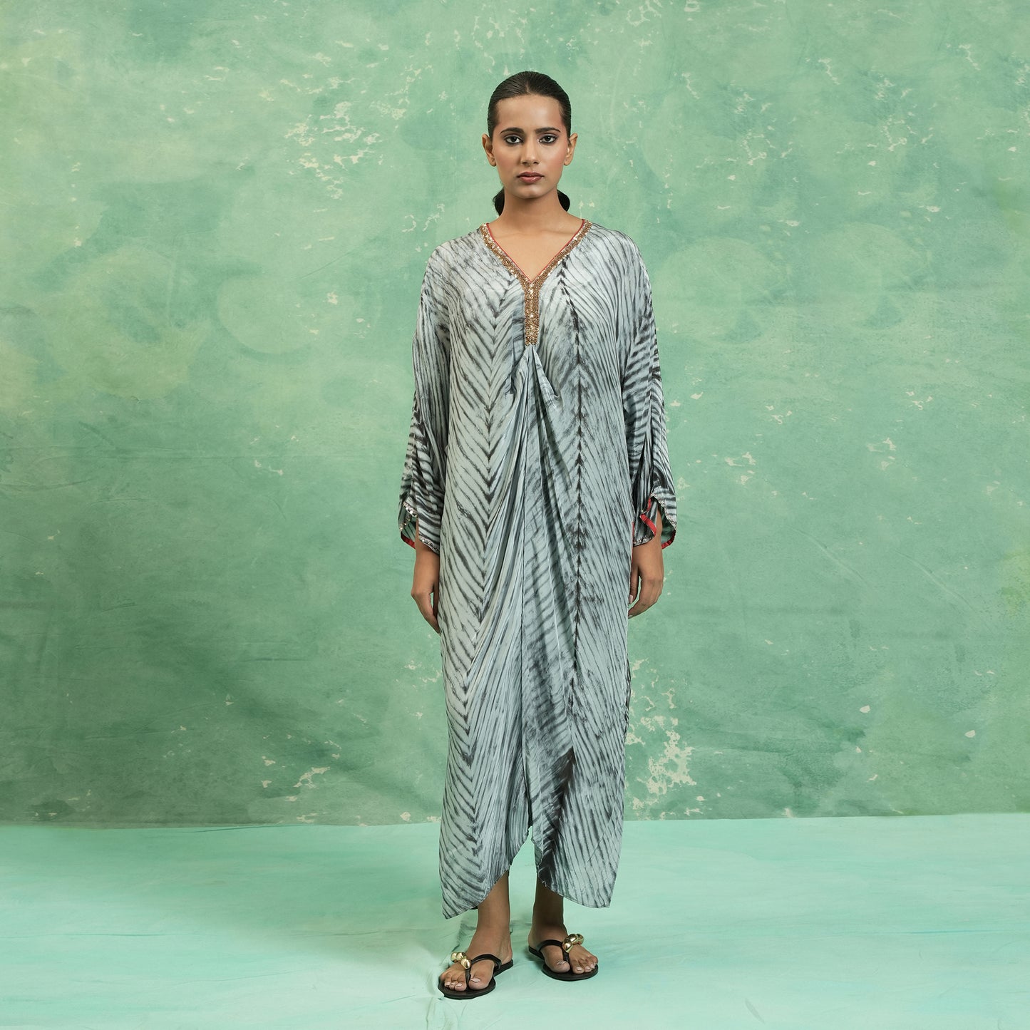 COTTON SILK CHARCOAL KAFTAN