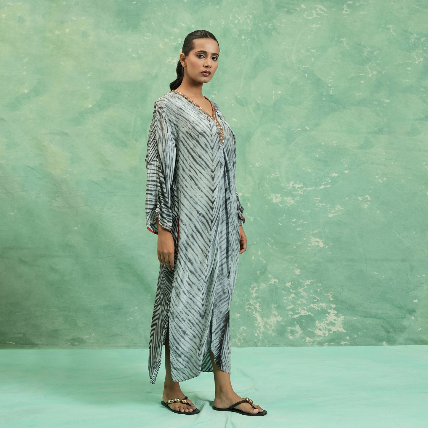 COTTON SILK CHARCOAL KAFTAN