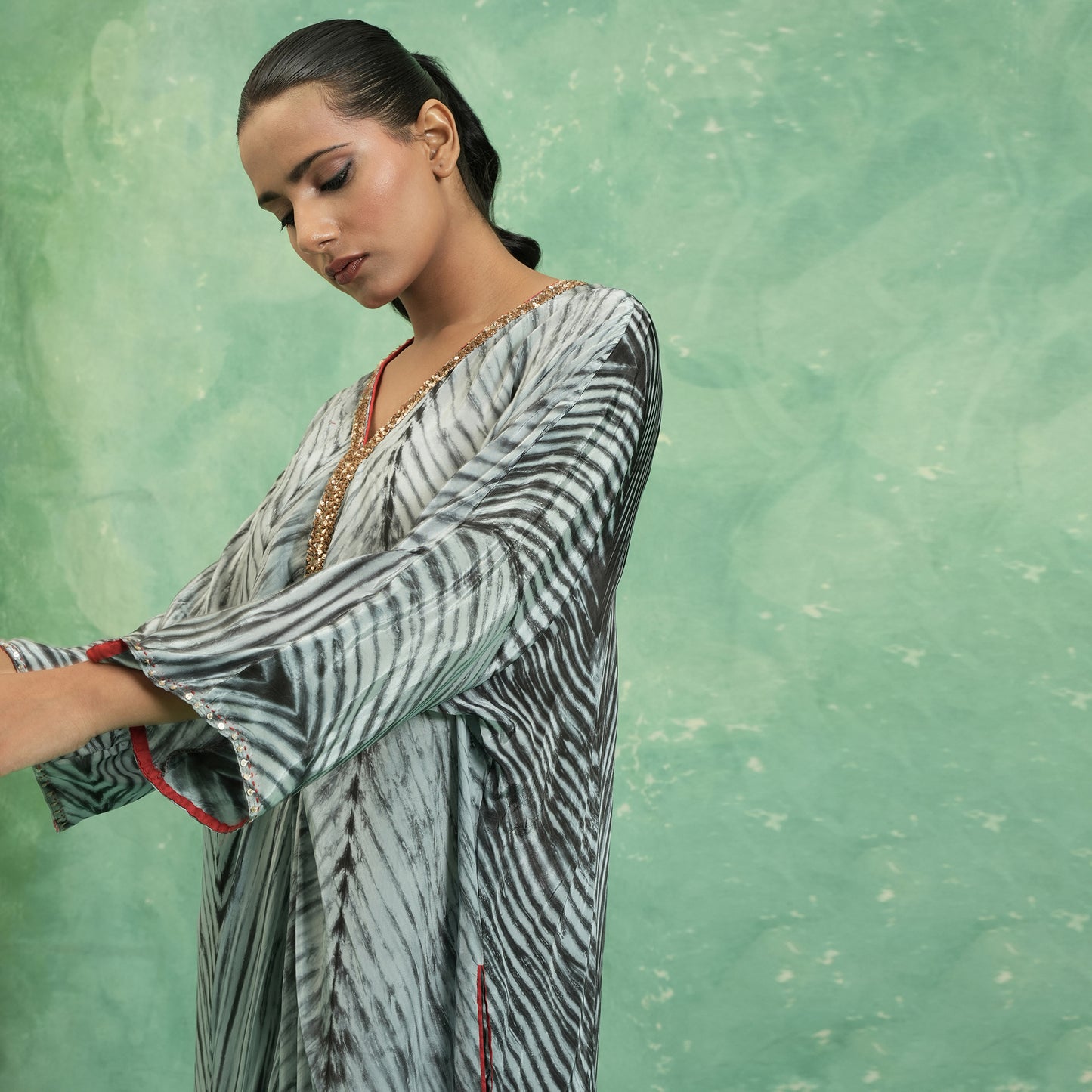 COTTON SILK CHARCOAL KAFTAN