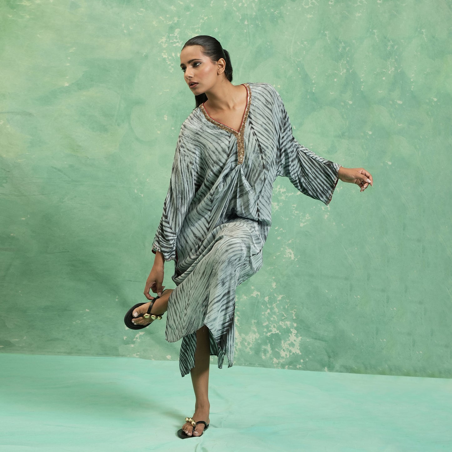 COTTON SILK CHARCOAL KAFTAN