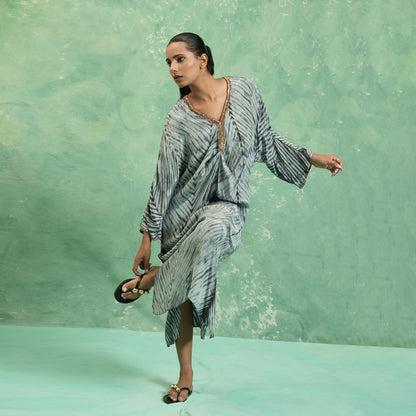 COTTON SILK CHARCOAL KAFTAN