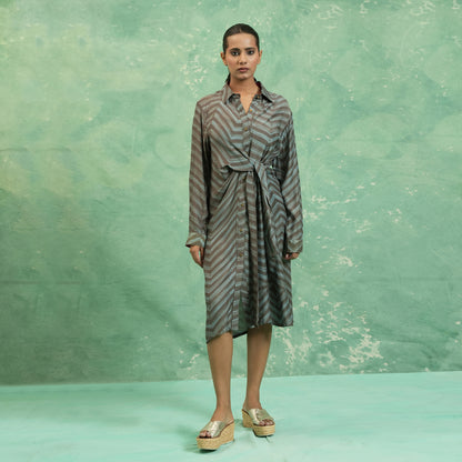 COTTON SILK TEAL SHIBORI WRAP DRESS