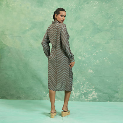 COTTON SILK TEAL SHIBORI WRAP DRESS