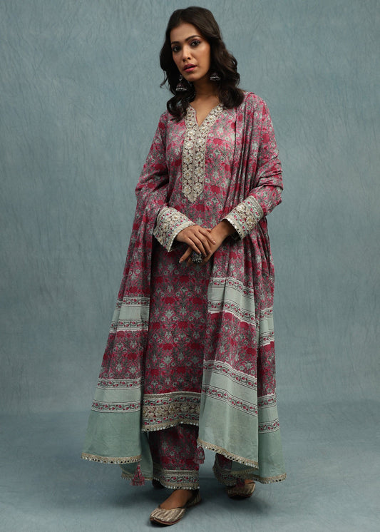 PINK MARIGOLD JAAL ORGANIC COTTON HAND BLOCK PRINTED KURTA