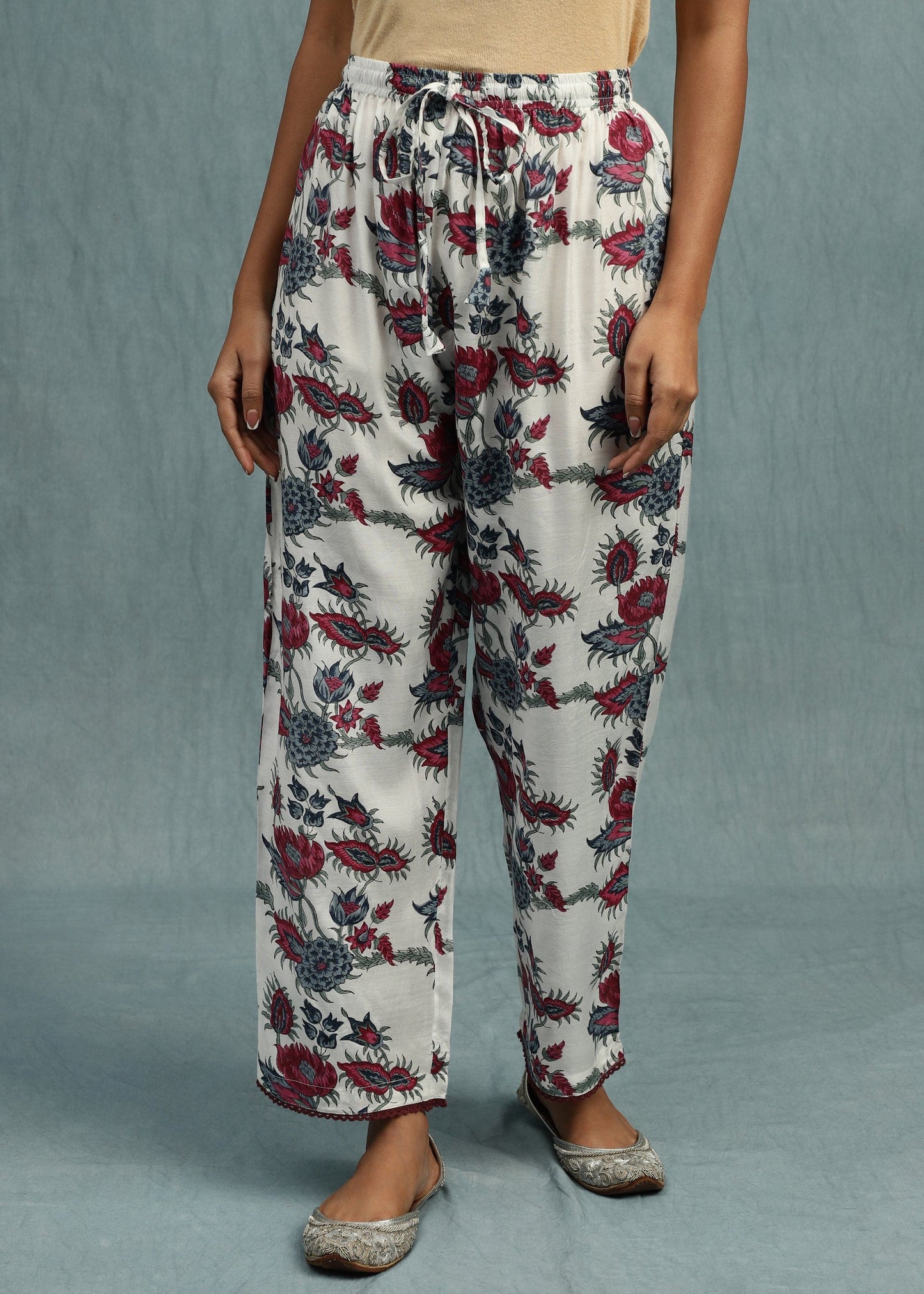 FLORAL CHINTZ COTTON SILK HAND BLOCK PRINTED TUNIC SET