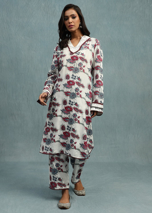 FLORAL CHINTZ COTTON SILK HAND BLOCK PRINTED TUNIC SET