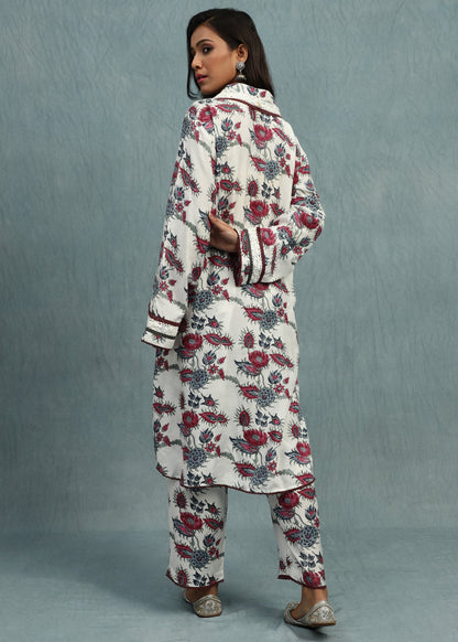 FLORAL CHINTZ COTTON SILK HAND BLOCK PRINTED TUNIC SET