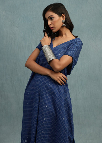 INDIGO CHECK JAMDANI ORGANIC COTTON HAND WOVEN TUNIC SET
