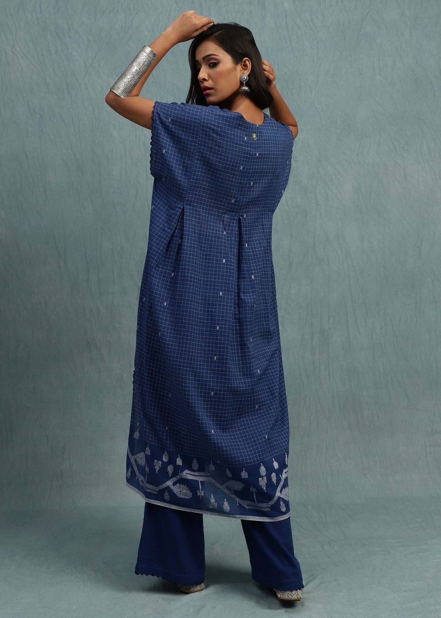 INDIGO CHECK JAMDANI ORGANIC COTTON HAND WOVEN TUNIC SET