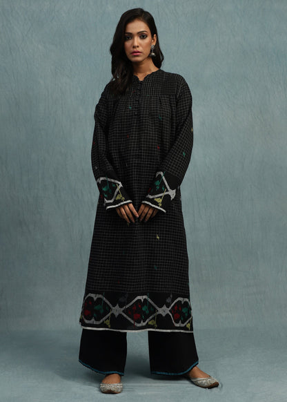 BLACK CHECK JAMDANI JAALI BORDER ORGANIC COTTON HAND WOVEN TUNIC SET