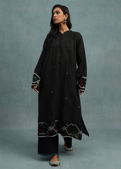 BLACK CHECK JAMDANI JAALI BORDER ORGANIC COTTON HAND WOVEN TUNIC SET