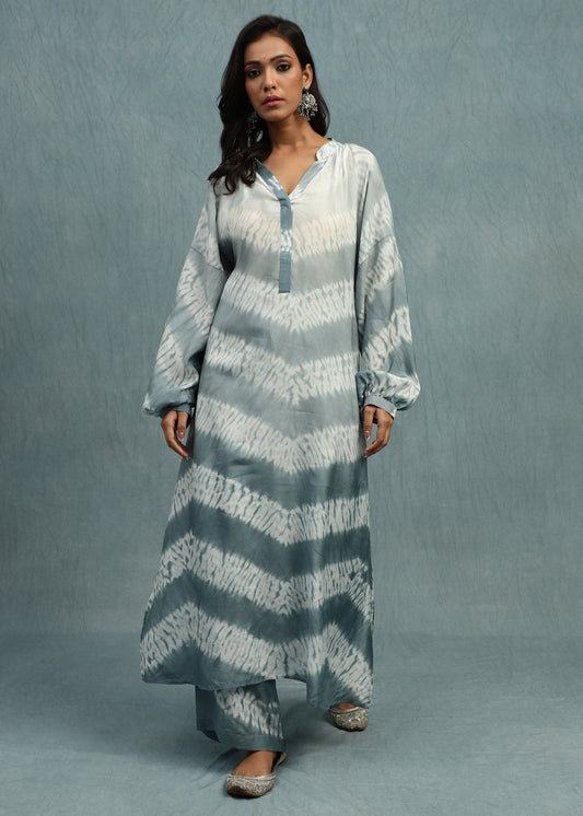 SHIBORI LIGHT INDIGO COTTON SILK TUNIC SET