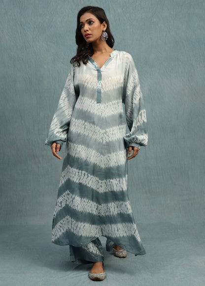 SHIBORI LIGHT INDIGO COTTON SILK TUNIC SET