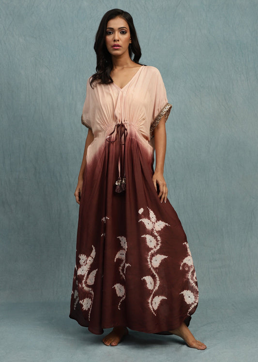 SHIBORI CHOCOLATE LEAF KAFTAN