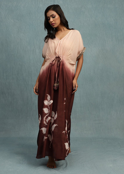 SHIBORI CHOCOLATE LEAF KAFTAN