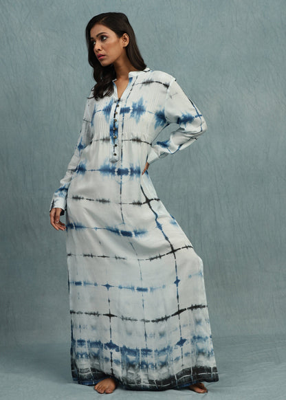 CHARCOAL BLUE TIE DYE COTTON SILK KAFTAN