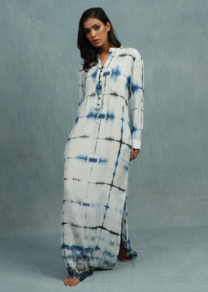 CHARCOAL BLUE TIE DYE COTTON SILK KAFTAN