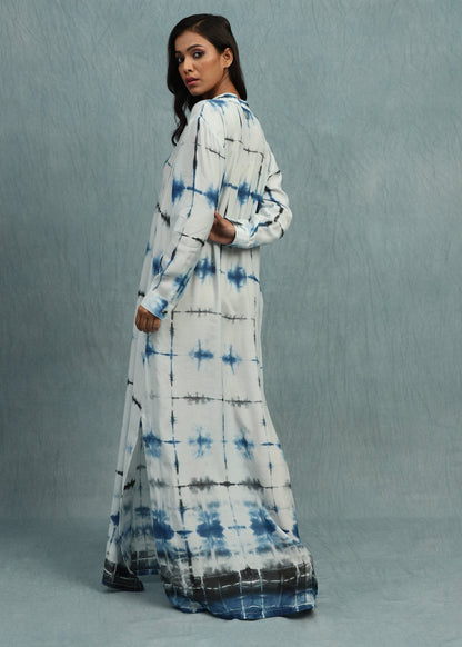 CHARCOAL BLUE TIE DYE COTTON SILK KAFTAN