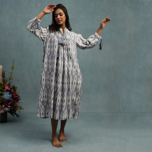 IKAT PINTUCK ORGANIC COTTON HANDWOVEN DRESS