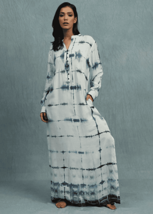 CHARCOAL BLUE TIE DYE COTTON SILK KAFTAN